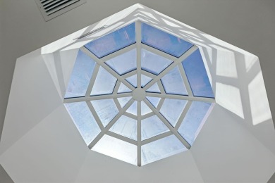 An architectural masterpiece, this Frank Lloyd Wright-inspired