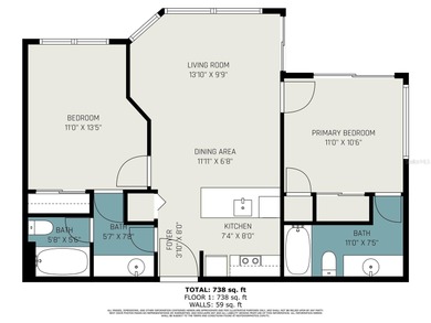 This fully furnished 2-bedroom, 2-bathroom, first-floor end unit