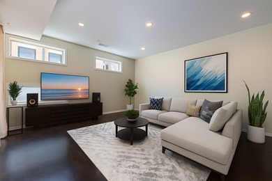 Step outside your living room through a sliding glass door onto