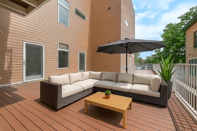 Step outside your living room through a sliding glass door onto