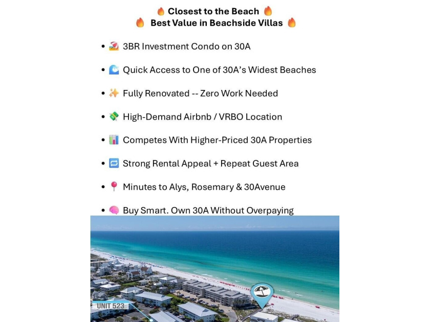 BEST VALUE CONDO at BEACHSIDE VILLAS on 30A. Closest to the - photo 2
