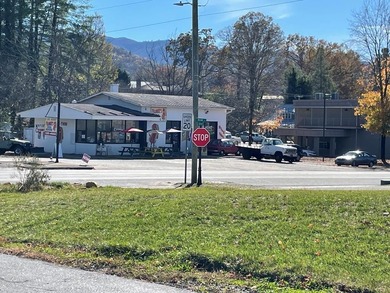 Restaurant building and fenced acreage in the back. Large corner