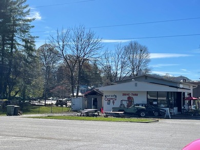 Restaurant building and fenced acreage in the back. Large corner
