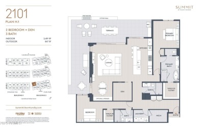 Residence 2101 is a 2-bedroom + den, 3-bath residence offering 2